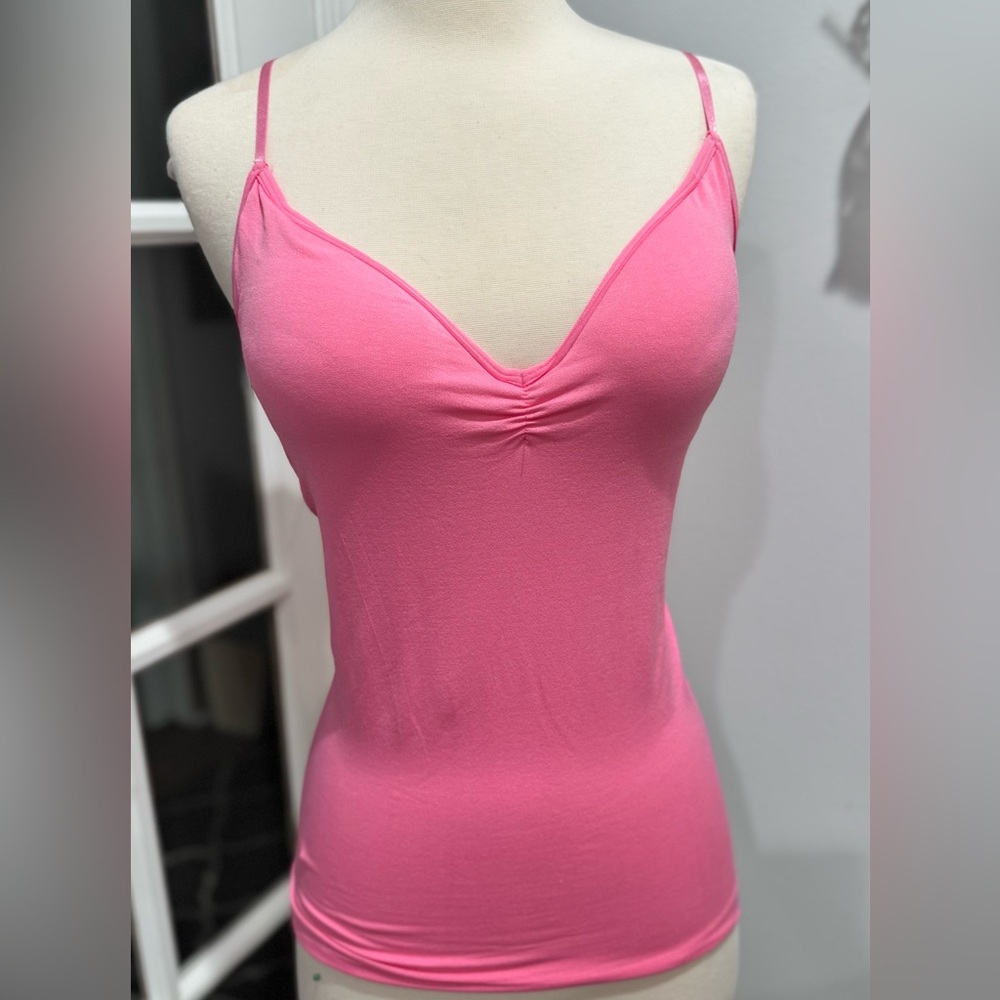 Poof! Pink Ruched V-Neck Camisole Top